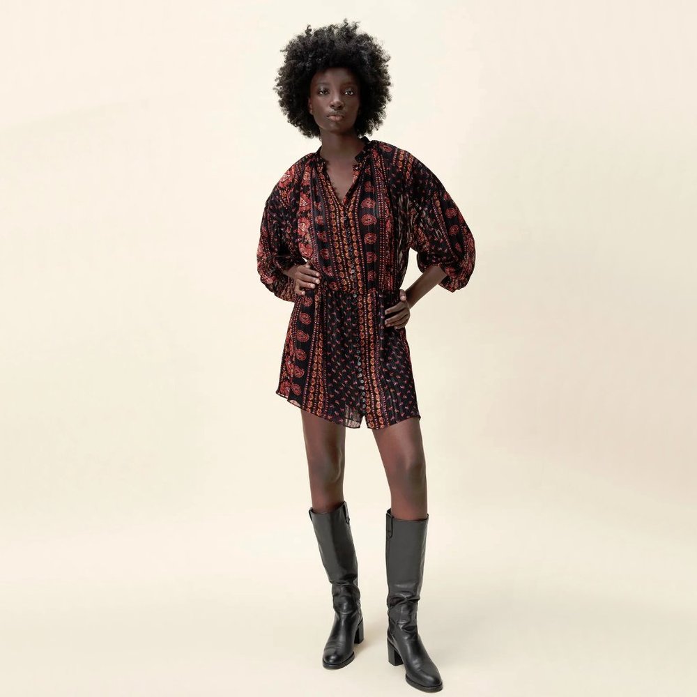 NWT Zara black paisley print boho mini dress, S - Picture 2 of 10